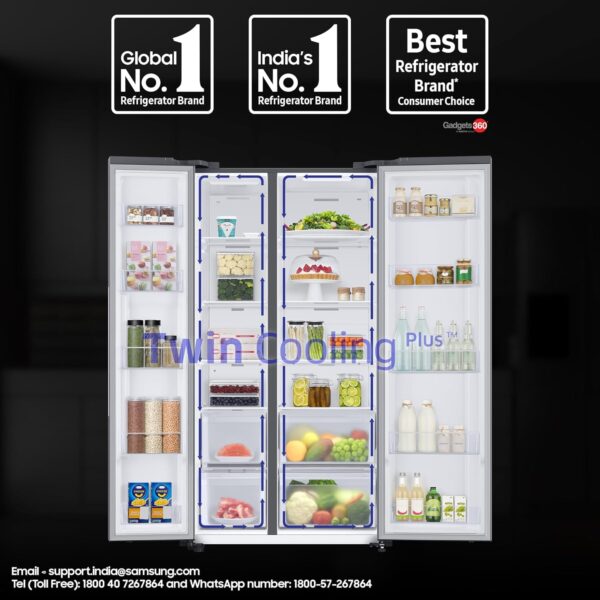 Samsung 653 L, 2 Star, Frost Free, Double Door, Convertible 5-in-1 Digital Inverter, Side By Side Refrigerator (RS76CG80X0S9HL, Silver, Refined Inox) - Image 4
