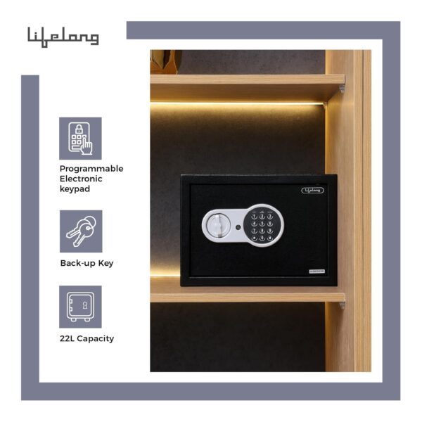 Lifelong 22 L Carbon Steel Digital Safe Locker Box For Home & Office | Inbuilt LED Light | Essential Smart Home Locker for Gold, Jewellery, Cash | Tijori Box, Wardrobe Compatible, 1 Yr Warranty, Black - Image 4
