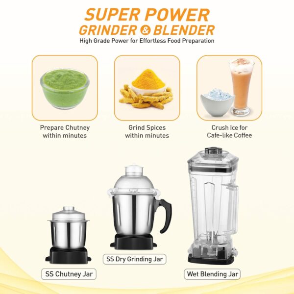 KENT 16083 1200 W Juicer Mixer Grinder  (SUPER POWER GRINDER & BLENDER | 3 Jars | Steel, Clear) - Image 4