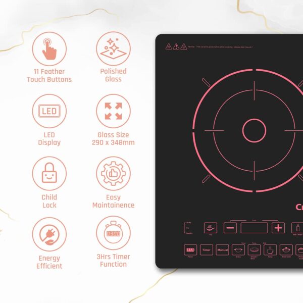 Crompton Instaserve 2000 W Induction Cooktop with 11 Feather Touch Buttons | 8 One touch Cook Menus | Overvoltage Shield Protection - Image 4