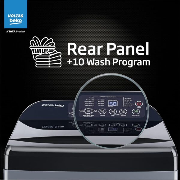 Voltas Beko, A Tata Product 11 Kg 5 Star Fully-Automatic Top Loading Washing Machine (WTL1106UEA / OBS1060, Grey, Double Waterfall Technology) - Image 4