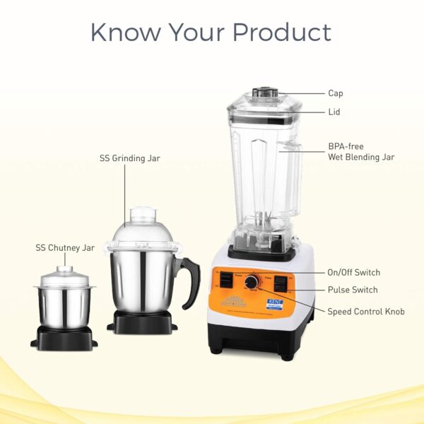 KENT 16083 1200 W Juicer Mixer Grinder  (SUPER POWER GRINDER & BLENDER | 3 Jars | Steel, Clear) - Image 5