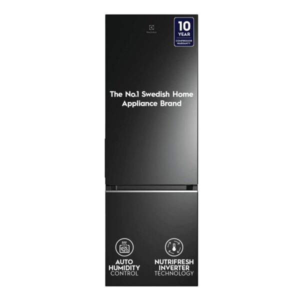 Electrolux 360L Frost Free Inverter Double Door Refrigerator, Bottom Freezer, TasteLockAuto & TasteSeal Technology, Glossy Black Steel, UltimateTaste 300, EBB3702K-H
