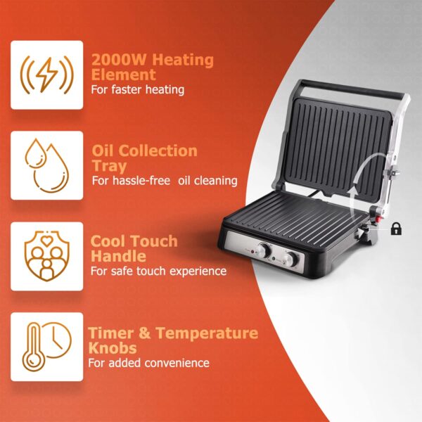 Crompton MaxCrisp 4 Slice Sandwich Maker 2000W with Timer and 180 Degrees Barbecue Grill - Image 6