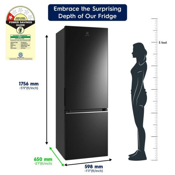 Electrolux 360L Frost Free Inverter Double Door Refrigerator, Bottom Freezer, TasteLockAuto & TasteSeal Technology, Glossy Black Steel, UltimateTaste 300, EBB3702K-H - Image 2