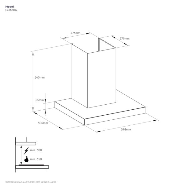 Electrolux 60cm T-Box Chimney for up to 180 sqft Kitchen, AutoClean, UltimateTaste 500, Black, ECT6281G - Image 2