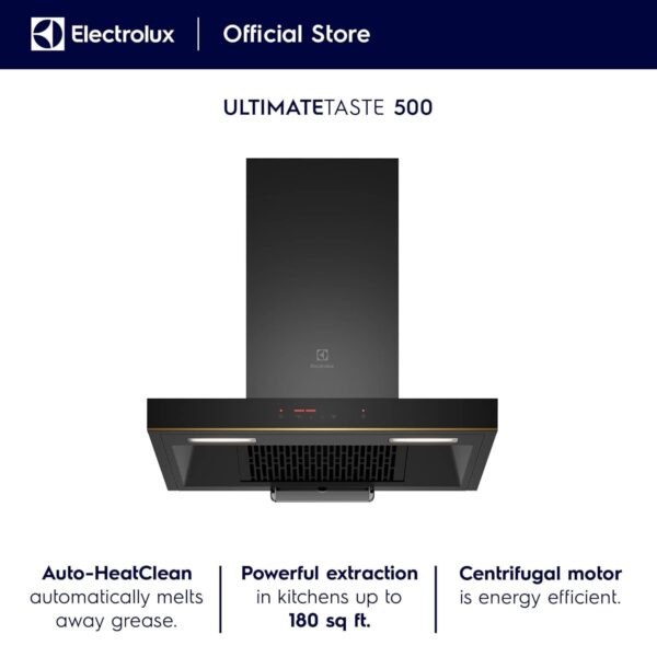 Electrolux 60cm T-Box Chimney for up to 180 sqft Kitchen, AutoClean, UltimateTaste 500, Black, ECT6281G - Image 3