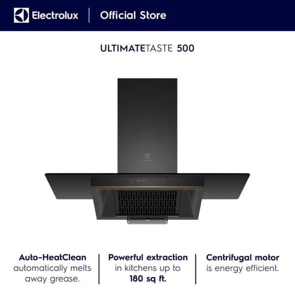 Electrolux 90cm Straight Glass Chimney for up to 180 sqft Kitchen, AutoClean, UltimateTaste 500, Black, ECC9681G - Image 3