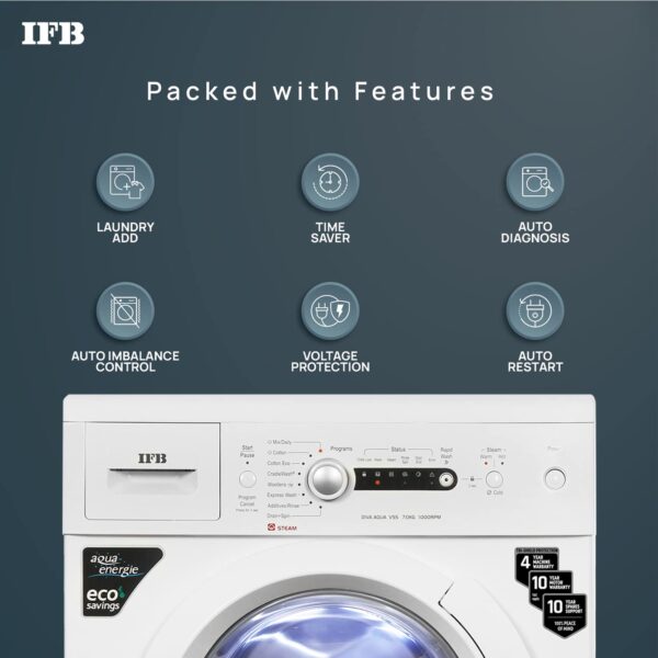 IFB 7 Kg 5 Star Front Load Washing Machine Aqua Conserve (DIVA AQUA VSS 7010, White, In-built Heater, 4 years Comprehensive Warranty) - Image 2