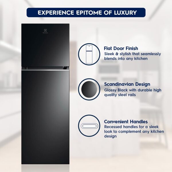 Electrolux 360L Frost Free Inverter Double Door Refrigerator, Top Freezer, TasteLockAuto & TasteSeal Technology, Glossy Black Steel, UltimateTaste 300, ETB3700K-H - Image 2