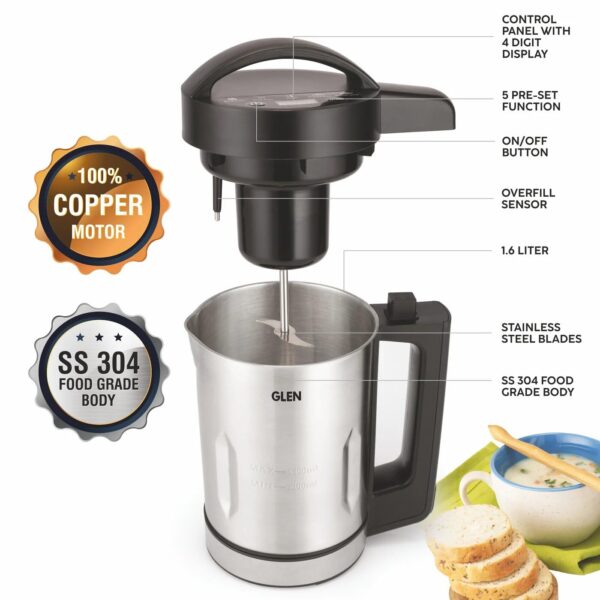 Glen Soup Maker Electric 1.6 Litre, Automatic Blending & Heating with 5 Preset Cooking Functions, 100% Copper Motor, Touch Control Panel, 1040W (SA-3003SM) - Image 3