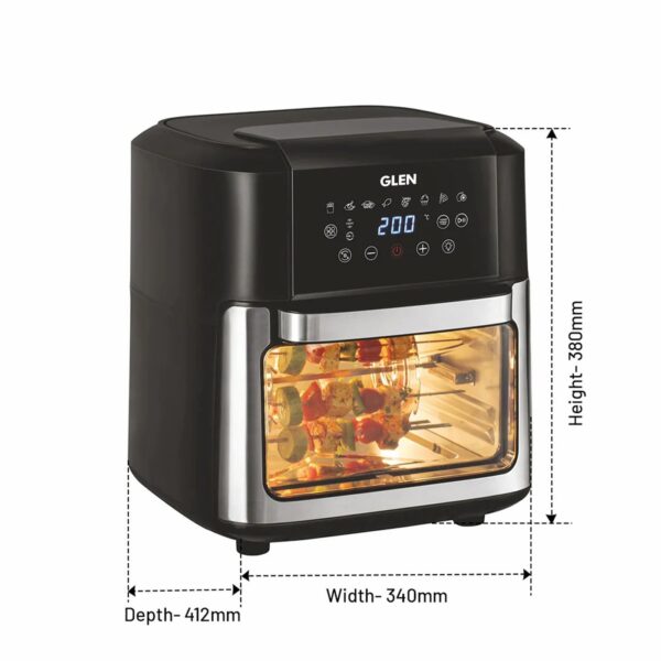 Glen Digital Air Fryer Oven for Home, 12 Litre, 2000W, 8 Preset Function, Rotisserie, Digital Display & Controls, Airfryer to Dehydrate, Bake, Roast, Toast with Less Oil, 8 Accessories (SA 3040 DSS) - Image 5