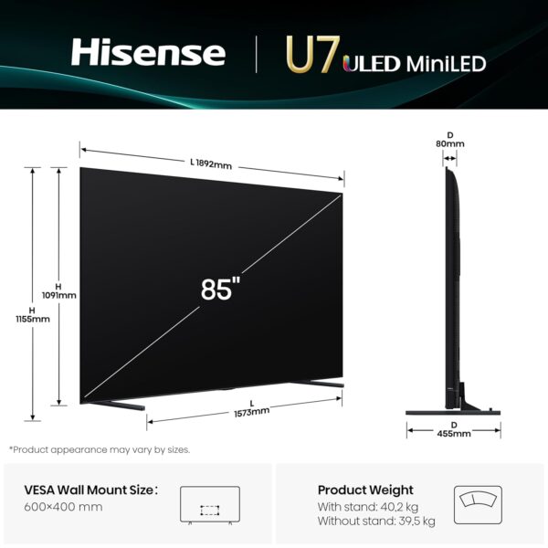 Hisense 215 cm (85 inches) U7Q Series 4K Ultra HD Smart QLED Mini LED TV 85U7Q (Black) - Image 7