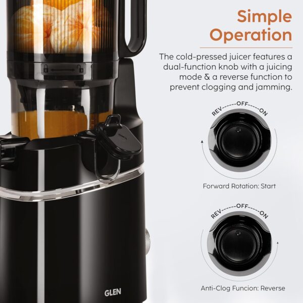 Glen Hopper Cold Press Juicer for Home, 250W, 130mm Large Feed, 1L Juice & 0.9L Pulp Cup, 3 Size Filter, Low Noise RMP, Fruit & Vegetable Slow Juicer Machine, Easy Clean - SA-4016HSJ - Image 7
