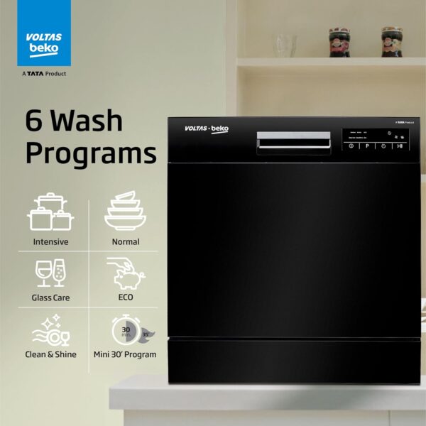 Voltas beko 8 Place Settings Table Top Dishwasher (2020/2021,DT8B, Black, Inbuilt Heater) - Image 7