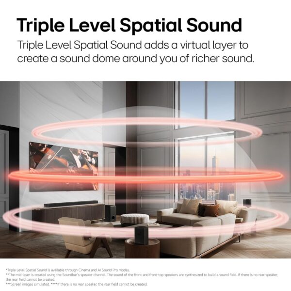 LG SQ75TR, 600W, 5.1.1Ch Home Theater Soundbar with Dolby Atmos, Center Up-Firing Speaker, AI Sound Pro, Wow Synergy, Wireless Subwoofer, Rear Speaker Inbuilt Receiver, QNED Matching Bracket Inside - Image 7