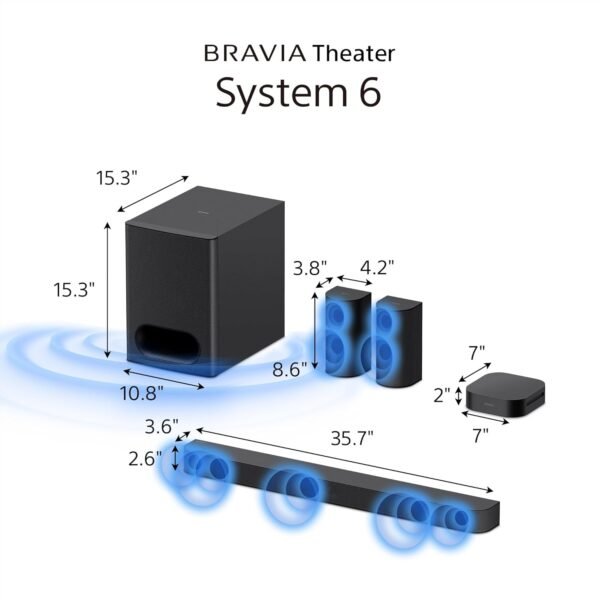 Sony Bravia Theatre System 6(HT-S60) Real 5.1ch 1000W,Dolby Atmos/DTS:X Soundbar Home Theatre with Powerful subwoofer & Wireless Rear Speakers,Voice Zoom3,BCA App, Bluetooth,HDMI eARC - Image 10