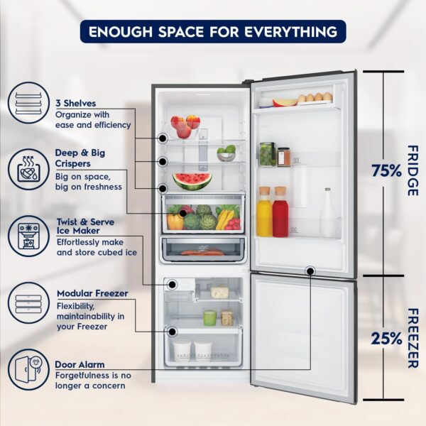 Electrolux 360L Frost Free Inverter Double Door Refrigerator, Bottom Freezer, TasteLockAuto & TasteSeal Technology, Glossy Black Steel, UltimateTaste 300, EBB3702K-H - Image 8