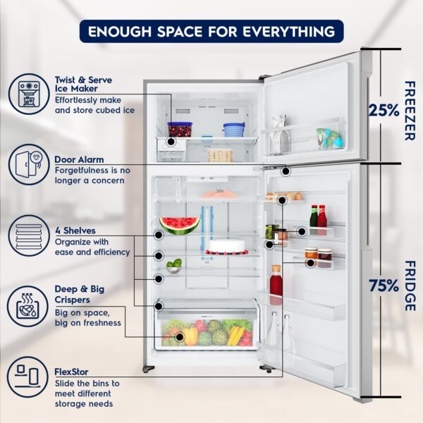 Electrolux 573L Frost Free Inverter Double Door Refrigerator, Top Freezer, TasteLockAuto & TasteGuard Technology, Arctic Silver Steel, UltimateTaste 500, ETE5700C-A - Image 3