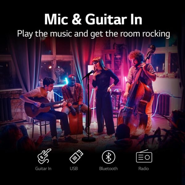 LG XBOOM RNC5 Party Speaker, Multi Color Lighting, Karaoke Feature, 1 Mic + 1 Guitar Input, Wireless Party Link, USB, Bluetooth Connection, XBOOM App - Image 7