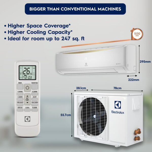 Electrolux 1.5 Ton 5 Star Convertible Inverter Split Air Conditioner (AC), Copper, PM2.5 Filter & Plasma, 360° Cooling, I-Feel Tech, Anti-Corrosion & R32, White & Gold, UltimateHome 500, ESV185C3NAI - Image 3