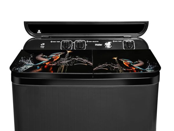 Haier 11 Kg 5 Star Toughened Gas Softfall Technology Semi Automatic Top Loading Washing Machine (HTW110-178FL, Anti Bacterial Vortex Pulsator, Magic Filter, Rat Mesh, Digital Printing Lid, Black) - Image 7