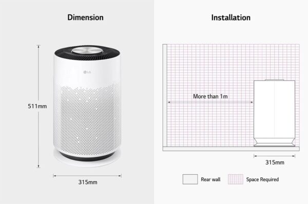 LG PuriCare 360˚ Air Purifier Hit, Multi-filtration System, Compact in Size, PM 1.0 Sensor & Indicator, Wi-Fi Enabled, H13 Filter (AS60GHWG0, White) - Image 7