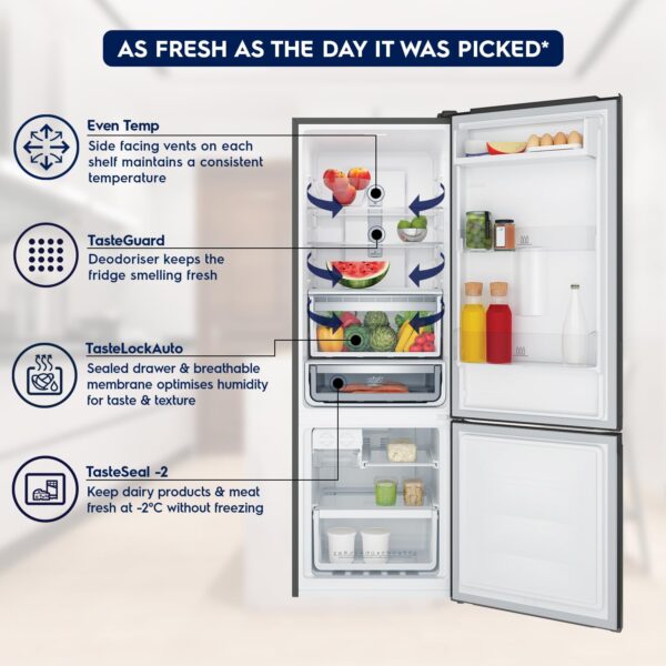 Electrolux 360L Frost Free Inverter Double Door Refrigerator, Bottom Freezer, TasteLockAuto & TasteSeal Technology, Glossy Black Steel, UltimateTaste 300, EBB3702K-H - Image 6