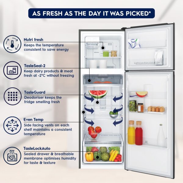 Electrolux 360L Frost Free Inverter Double Door Refrigerator, Top Freezer, TasteLockAuto & TasteSeal Technology, Glossy Black Steel, UltimateTaste 300, ETB3700K-H - Image 4
