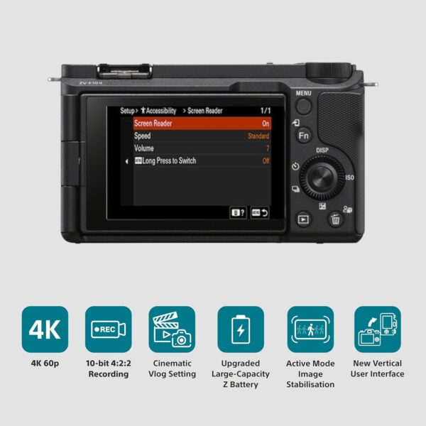 Sony Alpha ZV-E10M2 26 MP Interchangeable Lens Mirrorless Vlog Camera for Creators | APS-C Sensor | 4K 60p with 10bit 4:2:2 Recording - (Black) - Image 3