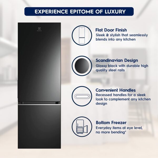 Electrolux 360L Frost Free Inverter Double Door Refrigerator, Bottom Freezer, TasteLockAuto & TasteSeal Technology, Glossy Black Steel, UltimateTaste 300, EBB3702K-H - Image 4