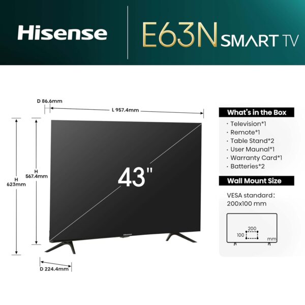 Hisense 108 cm (43 inches) E63N Series 4K Ultra HD Smart Google LED TV 43E63N - Image 2