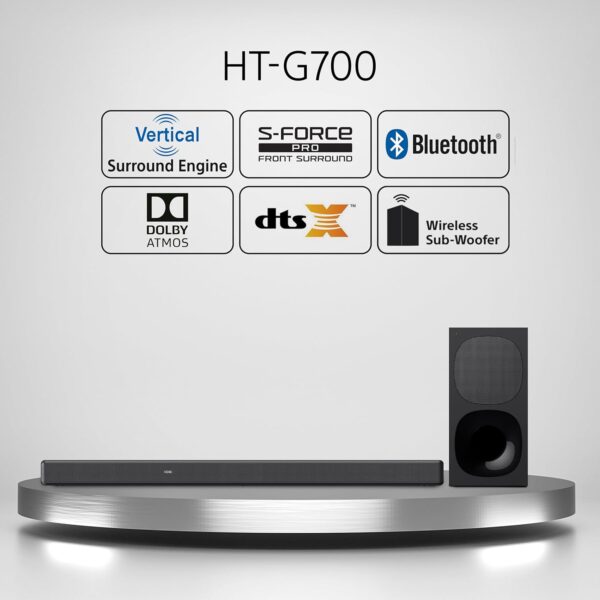 Sony HT-G700 3.1ch 4K Dolby Atmos/DTS:X Soundbar for TV with Wireless subwoofer, 3.1ch Home Theater System (400W, Surround Sound,Bluetooth Connectivity, HDMI & Optical Connectivity, 4k HDR) - Black - Image 5