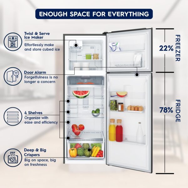 Electrolux 360L Frost Free Inverter Double Door Refrigerator, Top Freezer, TasteLockAuto & TasteSeal Technology, Glossy Black Steel, UltimateTaste 300, ETB3700K-H - Image 6