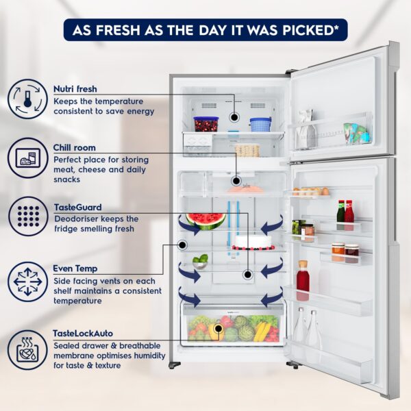 Electrolux 573L Frost Free Inverter Double Door Refrigerator, Top Freezer, TasteLockAuto & TasteGuard Technology, Arctic Silver Steel, UltimateTaste 500, ETE5700C-A - Image 6