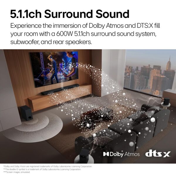 LG SQ75TR, 600W, 5.1.1Ch Home Theater Soundbar with Dolby Atmos, Center Up-Firing Speaker, AI Sound Pro, Wow Synergy, Wireless Subwoofer, Rear Speaker Inbuilt Receiver, QNED Matching Bracket Inside - Image 8