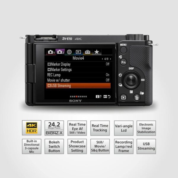 Sony Alpha ZV-E10 24.2 Mega Pixel Interchangeable-Lens Mirrorless vlog Camera, Made for Creators | APS-C Sensor |Advanced Autofocus | Clear Audio & 4K Movie Recording (Body Only) – Black - Image 7