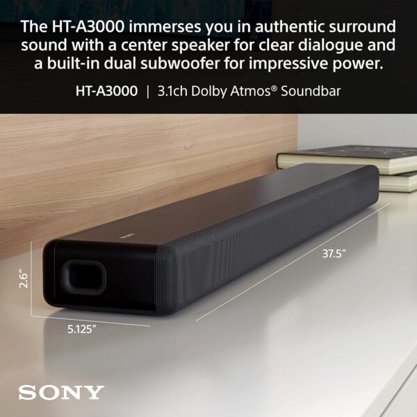 Sony HT-A3000 A Series Premium Soundbar 3.1Ch 360 Spatial Sound Mapping Soundbar For Surround Sound Home Theatre System With Dolby Atmos(DTS:X,360RA,BT,HDMI eArc&Optical,Alexa,Spotify),Black - Image 13