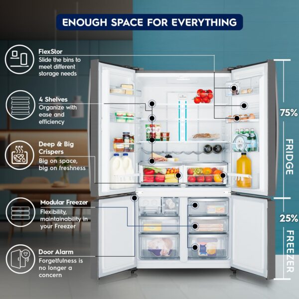 Electrolux 600L Frost Free Inverter French Door Refrigerator, TasteLockPlus Technology, FlexStor, Matte Dark Grey Stainless Steel, UltimateTaste 700, EQE6000A-B - Image 2