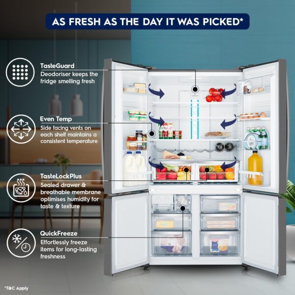 Electrolux 600L Frost Free Inverter French Door Refrigerator, TasteLockPlus Technology, FlexStor, Matte Dark Grey Stainless Steel, UltimateTaste 700, EQE6000A-B - Image 4