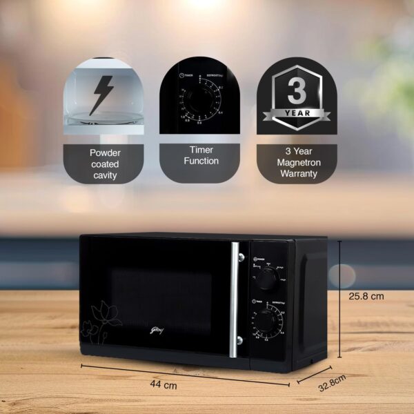 Godrej 20 L Multi Distribution System for Even and Faster Cooking, Solo Microwave Oven With 5 Power Levels (GMX 20SA2, Black) - Image 2