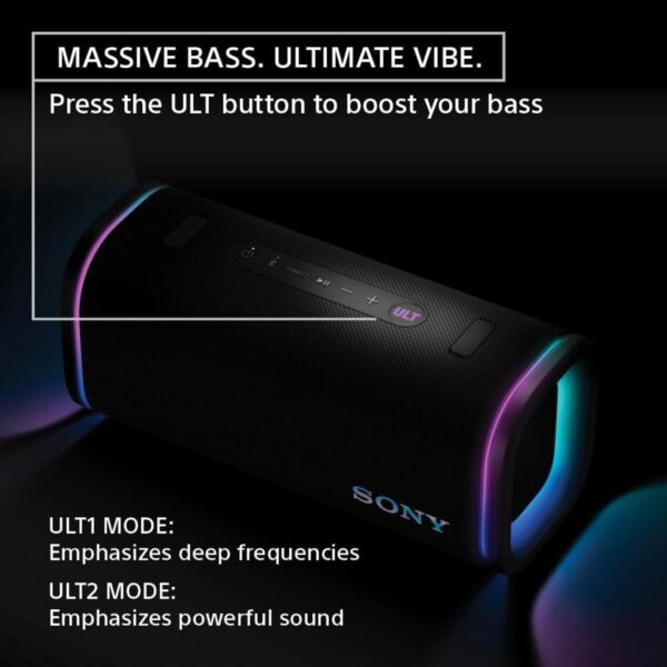 Sony New Launch ULT Field 5 Bluetooth Wireless Speaker with Massive Bass|360° Party Light|25hrs Playtime|IP67|Shoulder Strap|Quick Charge|Built in Powerbank|Party Connect(SRS-ULT50)-Black - Image 2