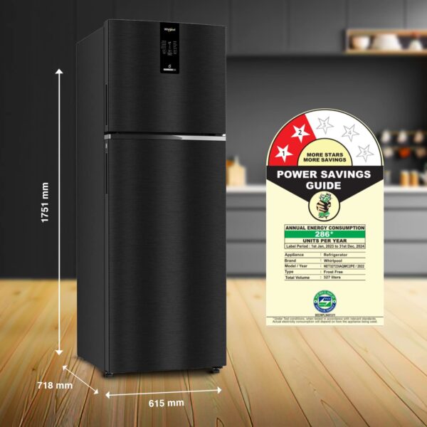 Whirlpool 327 L 2 Star IntelliFresh Convertible Inverter Frost Free Double Door Refrigerator (IFPRO INV CNV 375 OMEGA BLACK(2S)-TL) - Image 3