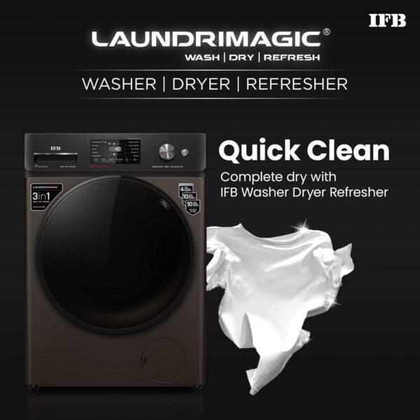 IFB 9/6/3 kg Fully Automatic Washer Dryer Refresher with Steam Refresh, AI Powered, 100% Dry Clothes, 9 Swirl Wash Mimic Handwashing, WiFi & Eco Inverter Motor (WDR Executive ZMN, Mocha) - Image 3
