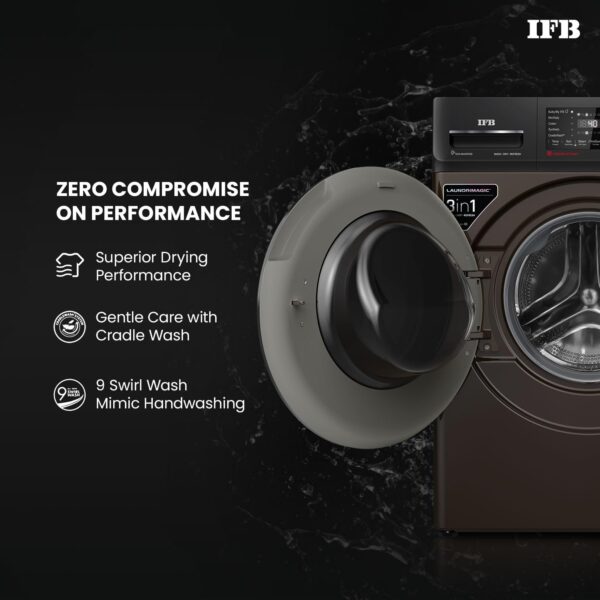 IFB 9/6/3 kg Fully Automatic Washer Dryer Refresher with Steam Refresh, AI Powered, 100% Dry Clothes, 9 Swirl Wash Mimic Handwashing, WiFi & Eco Inverter Motor (WDR Executive ZMN, Mocha) - Image 4