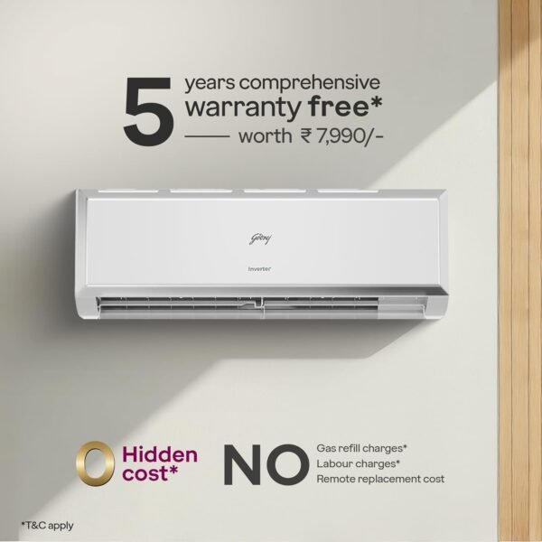 Godrej 1 Ton 3 Star, 5 Years Comprehensive Warranty, AI Powered, 5-In-1 Convertible Cooling, Inverter Split AC (Copper, 2025 Model, Heavy duty cooling at 52 °C, AC1T SIC 12PTC3 WYQ, White) - Image 7