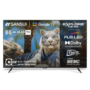 SANSUI 2025 New Launch 165 cm (65inch) 4K HDR Smart Google 5.0 (Android 14)| HDR10+ | HSR 120 Hz | Dolby Vision | Dolby Atmos with 30W Box Speaker QLEDTV JSW65UG23Q (Black)