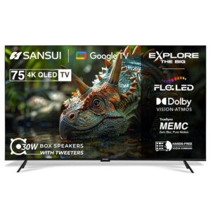 SANSUI 190 cm (75inch) 4K HDR Smart Google |HDR10+, HSR 120 Hz with Dolby Vision, Dolby Atmos & 30W Box Speaker QLED TV JSW75UG23QF (Midnight Black)