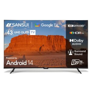 SANSUI 2025 New Launch 109 cm (43) | Full HD Smart Google TV 5.0 (Android 14) | Bezel Less Design | A+ Display | MEMC| HSR 120Hz| HDR10 & HLG LED TV (JSW43UG23)
