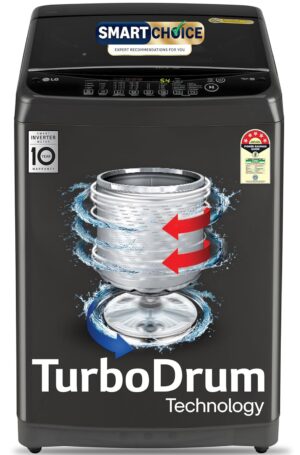 LG Smart Choice, 9 Kg, 5 Star, Smart Inverter Technology, Turbodrum, Fully Automatic Top Load Washing Machine (T90AJMB1Z, Jetspray+, Turbowash, Auto Tub Clean after every wash cycle, Middle Black)